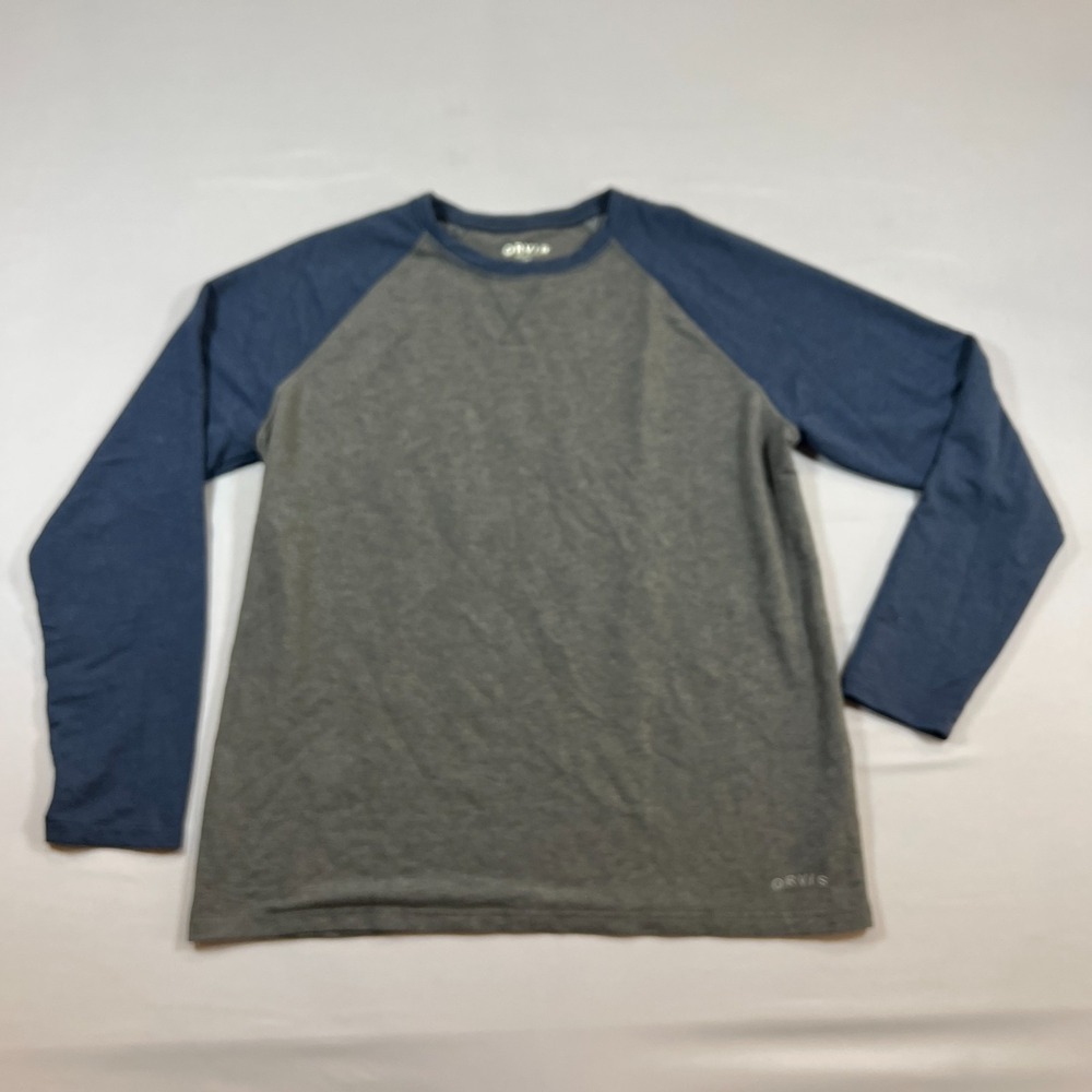 Orvis Classic Collection T Shirt Mens L Gray Blue Stretch Long Sleeve Crew Neck